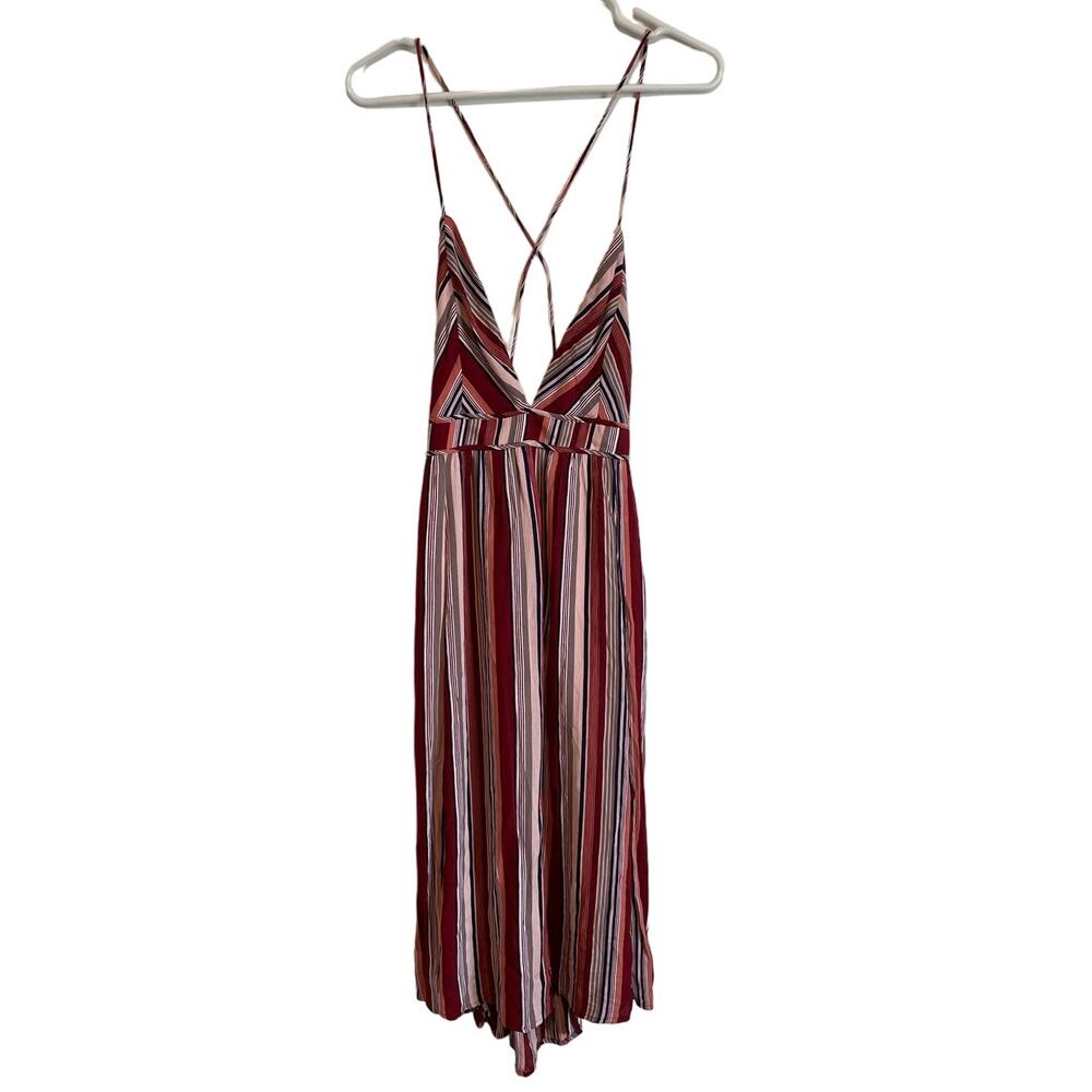 Lulus Boho Red Striped Dress backless midi dress sleeveless lined Size M